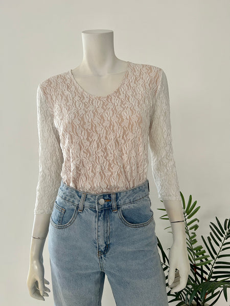3/4 White Lace Top