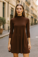 3/4 High Neck Chocolate Dress
