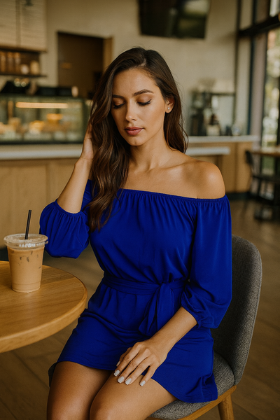 3/4 Off Shoulder Belted Dress