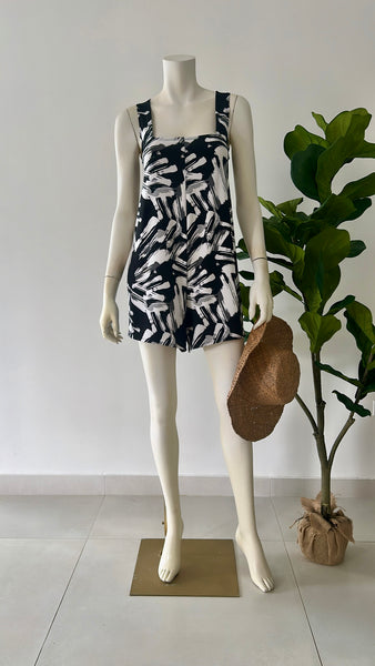 Black Print Mini Overall