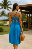Turquoise Open Back Midi Dress