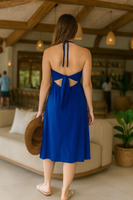 Royal Blue Halter Knotted Midi Dress