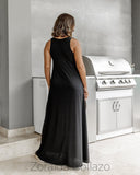 Deep Neck Black Maxi