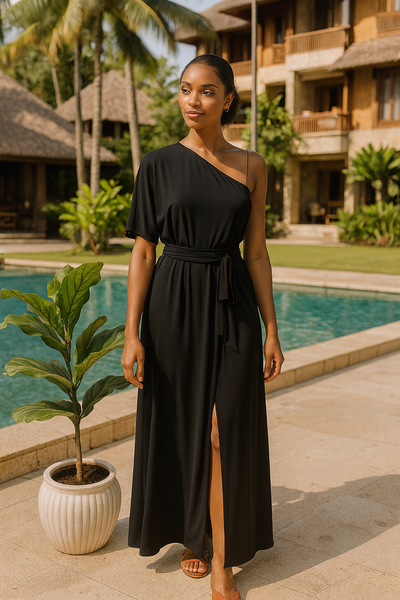 3/4 One Shoulder Maxi Dress Black