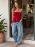 Red Halter string Top