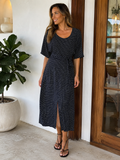 3/4 Navy Dot Mid Dress
