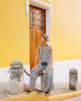 Black White Geo V Neck Overall