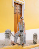 Black White Geo V Neck Overall