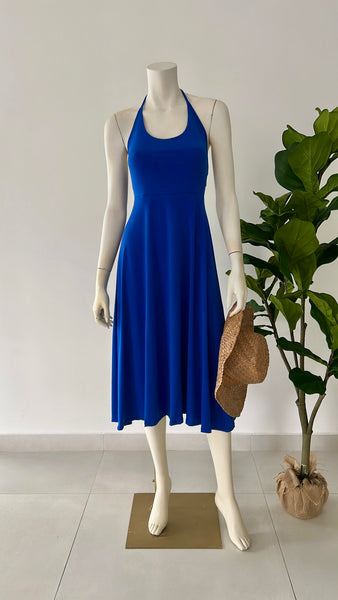 Royal Blue Halter Knotted Midi Dress