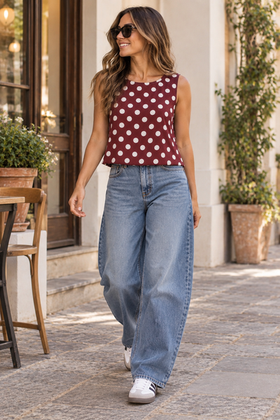 Merlot Boxy Dots Top – ZORAIDA COLLAZO