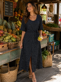 3/4 Navy Dot Mid Dress