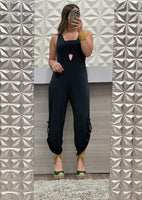 Black Deep Neck Scrunch Jumpsuit