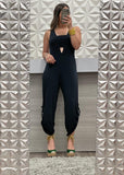 Black Deep Neck Scrunch Jumpsuit