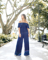 Off Shoulder Navy Jumpsuit