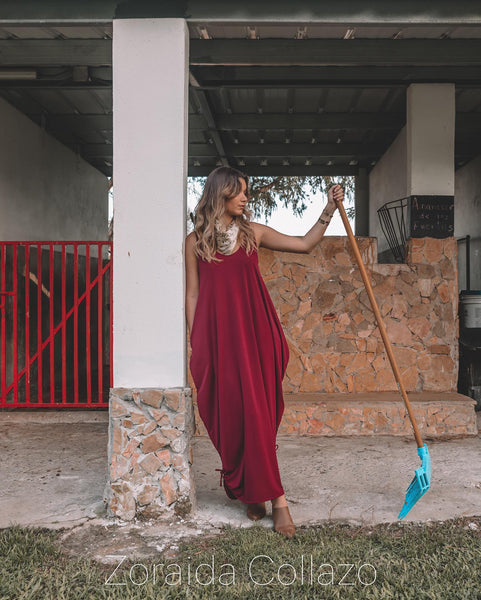 Basic OS Maxi Dress-Burgundy