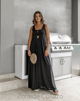 Deep Neck Black Maxi