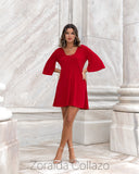 3/4 Deep Back Dress-Red