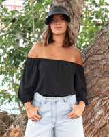 3/4 Off Shoulder Black Top