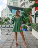 Deep Neck 3/4 Olive Dress