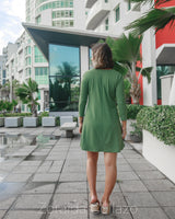 Deep Neck 3/4 Olive Dress