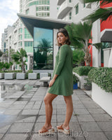 Deep Neck 3/4 Olive Dress