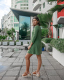 Deep Neck 3/4 Olive Dress