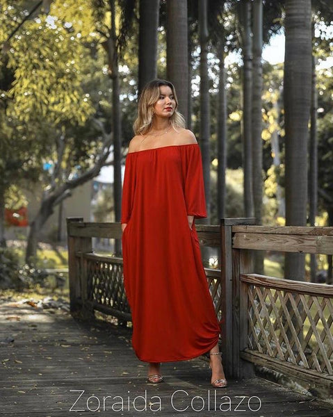 3/4 OS Maxi Dress Red