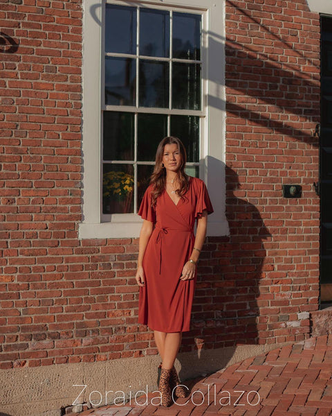 Wrap Around Midi Dress -Rust