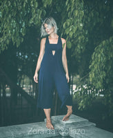 Deep Neck Midi Jumpsuit - Navy