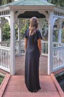 Black Ruffle Sleeve Maxi Dress