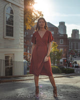 Wrap Around Midi Dress -Rust