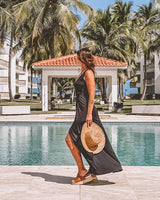 Black V Neck Slit Maxi Dress