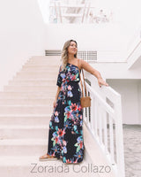 3/4 One Shoulder Floral Maxi Dress