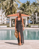 Black V Neck Slit Maxi Dress